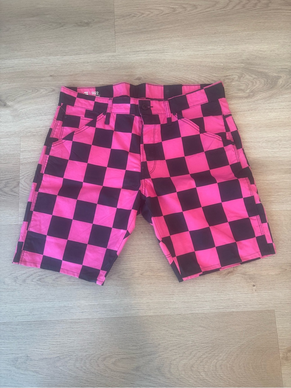 G-Star Pink and Black Checkerboard Shorts